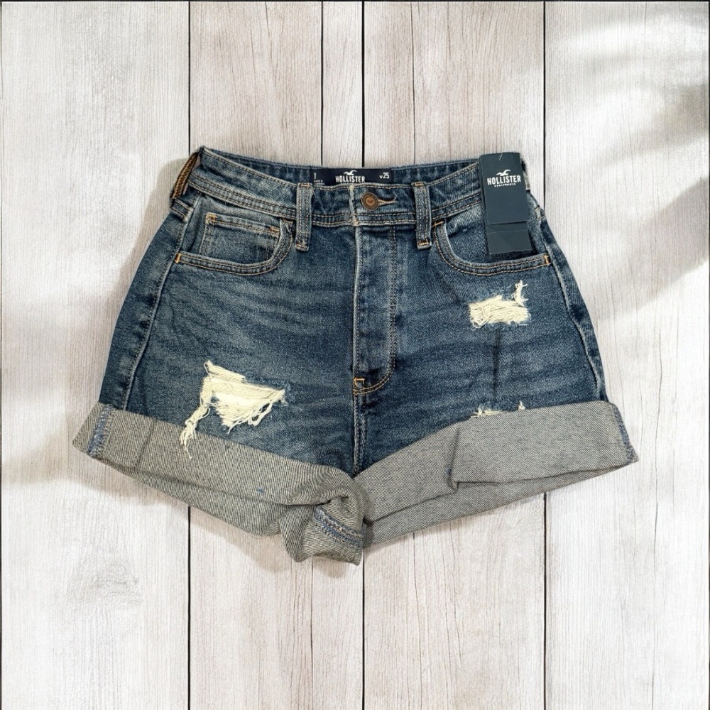 NWT Hollister Blue Jean Shorts Distressed High-Waisted